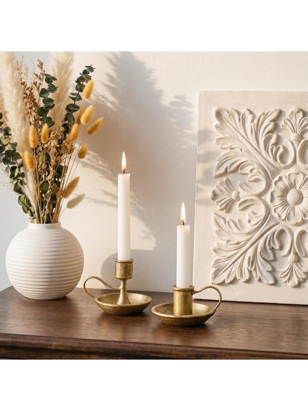 Vintage Brass & Cast Iron Taper Candle Holders - Elegant Home Decor Accents